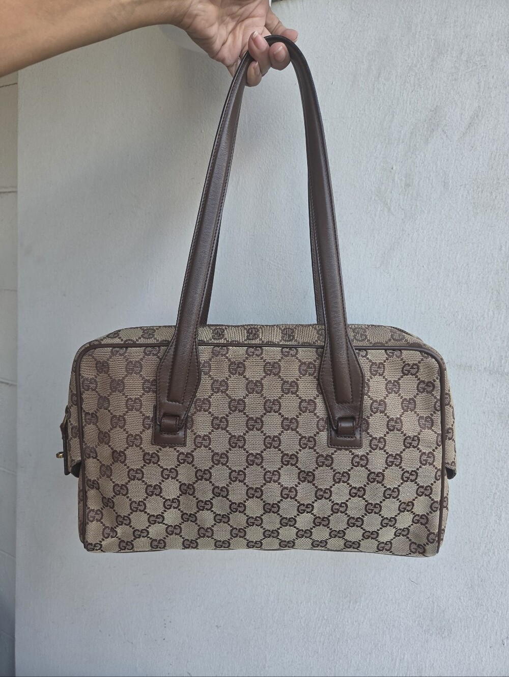 GUCCI Vtg GG Monogram Canvas Tote Briefcase Top Handle Shoulder Bag